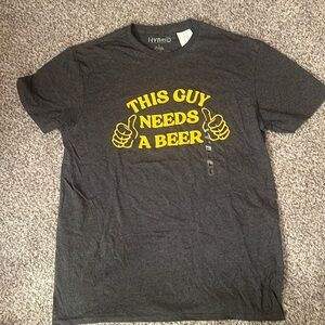 Gray Men’s Graphic TShirt “This Guy Needs a Beer”. Size Large.